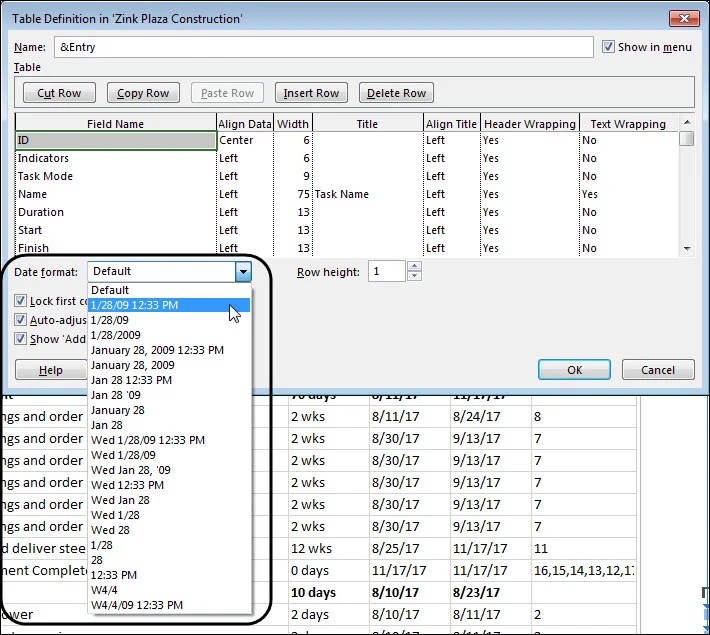 Set a Custom Date Format for a Table Project Management Best